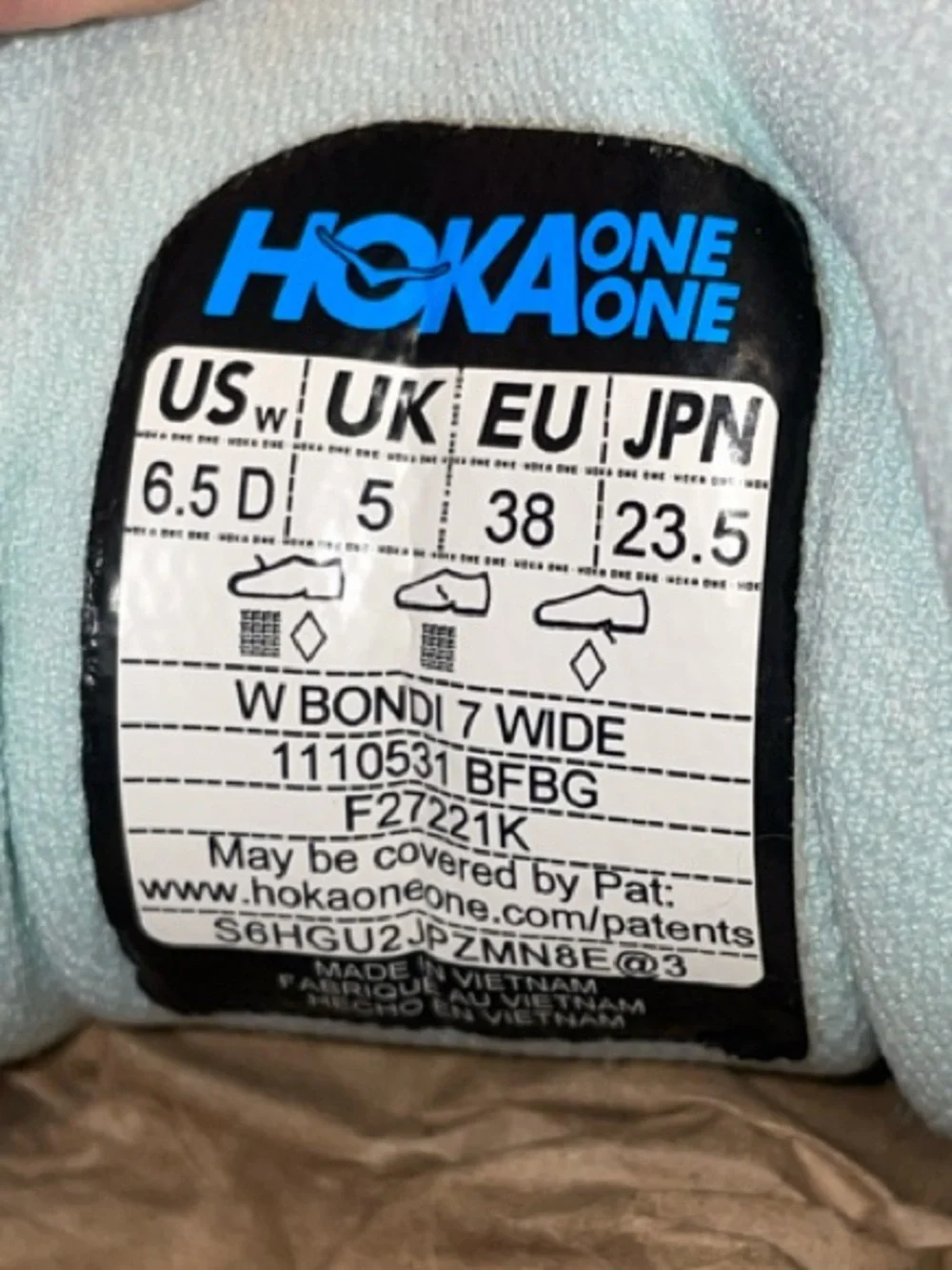 Hoka One One Bondi 7 Athletic Shoes Blue Fog/ Blue Glass Size 6.5D Wide Width
